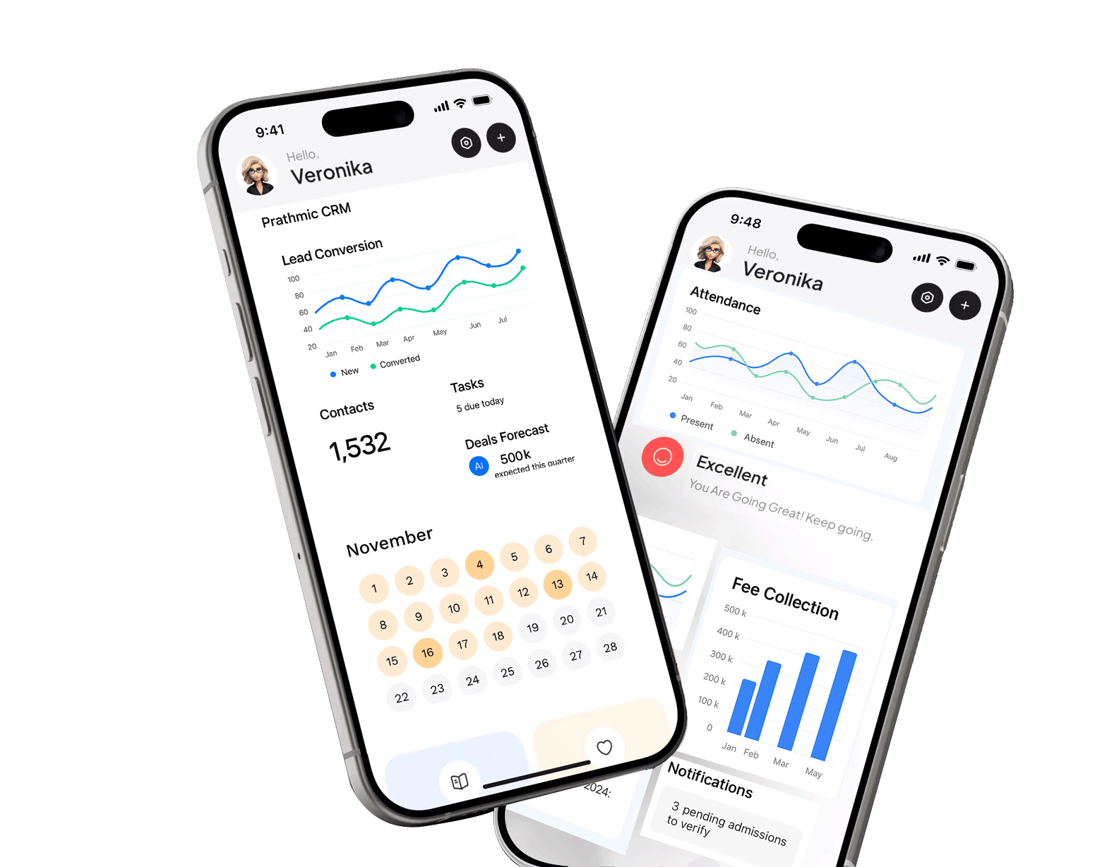 Two cell phones with a calendar app on the screen.